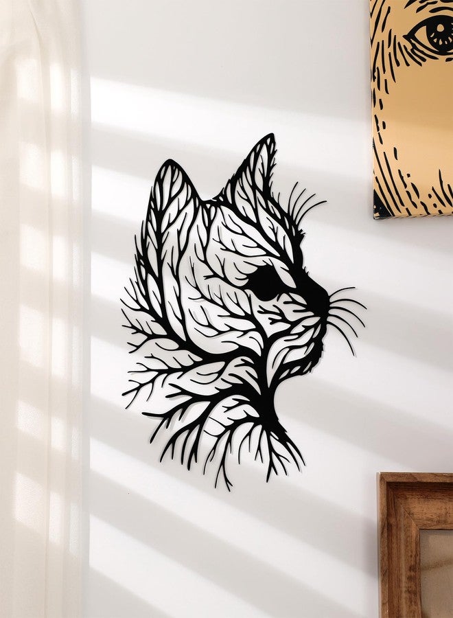 Otoolling Cat Tree Wall Art Silhouette Black Cat Wall Decor Metal Geometric Animal Art for Living Room Above TV Home Decoration, 10.2 x 10 Inch(Classic) - Image 1